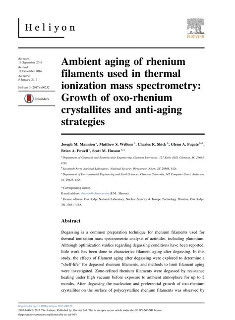 Ambient aging of rhenium filaments used in thermal ionization .